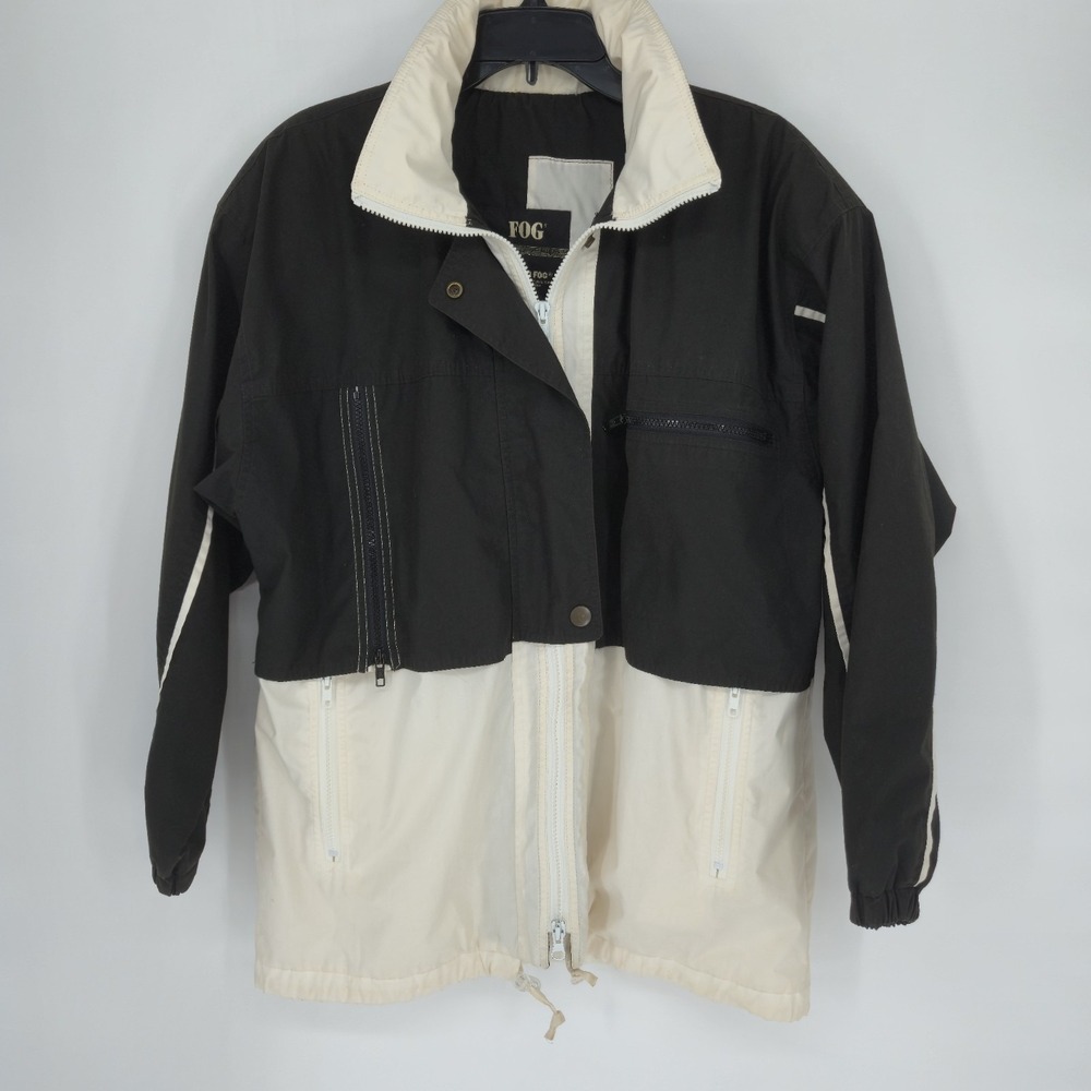 Vintage London Fog FOG Men's M Black White Colorblock Windbreaker Rain Jacket VT